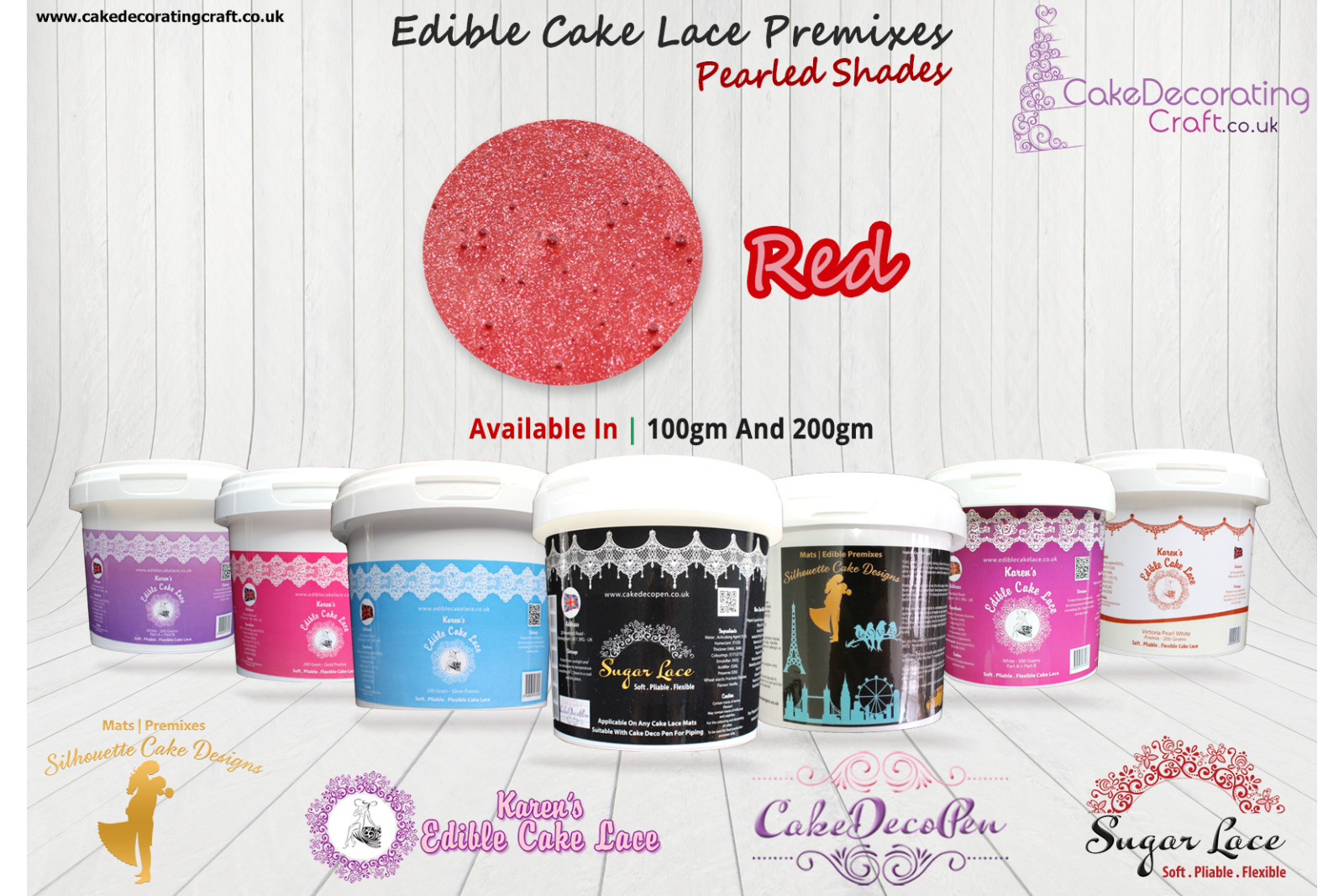 Red | Edible Cake Lace Premixes | Pearled Shade | 200 Grams